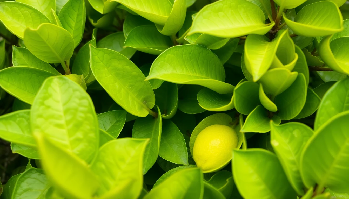 Hojas de limonero verdes y saludables después del tratamiento combinado