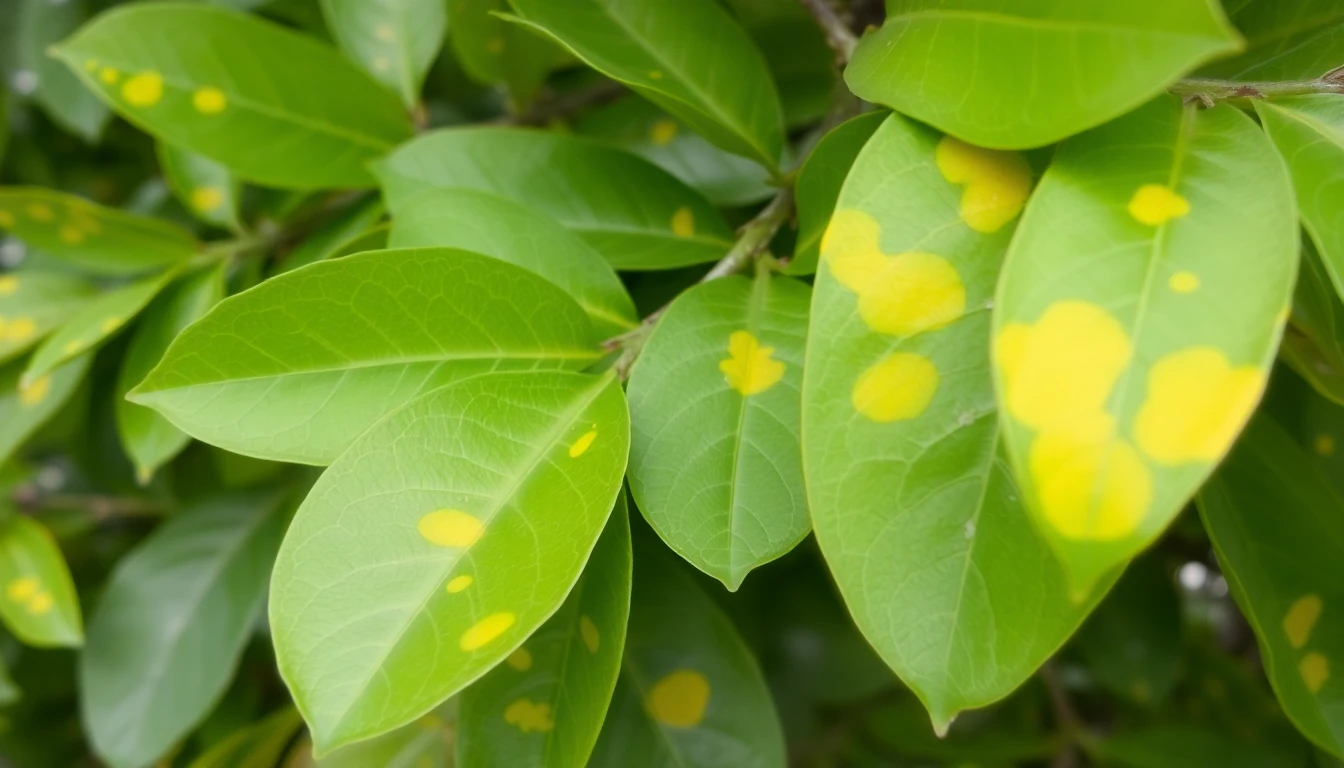 Hojas de almendro con deficiencia de potasio