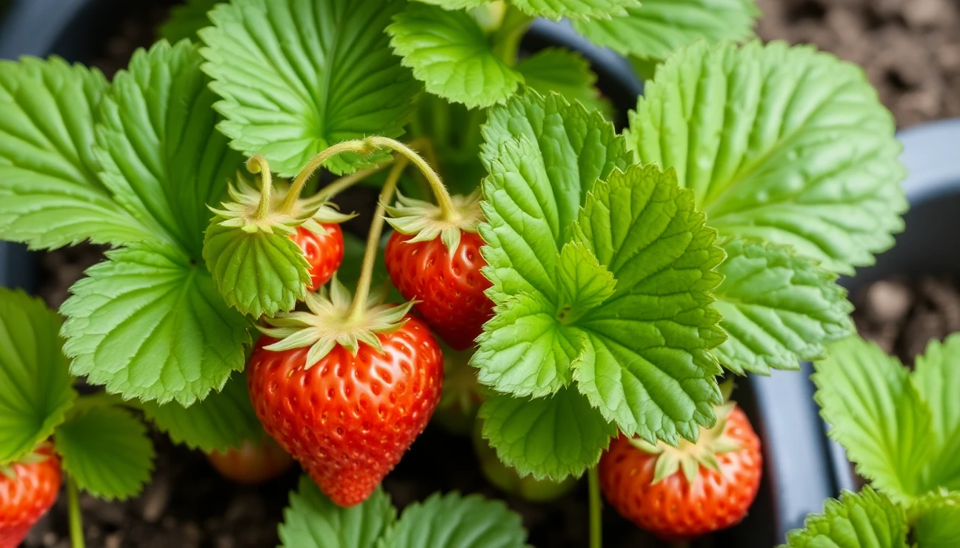 Hojas de fresa sanas después del tratamiento combinado