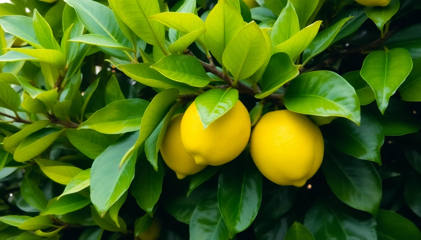 Hojas y frutos de limonero limpios y saludables después del tratamiento combinado