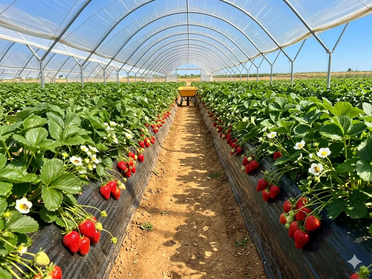 Invernadero con cultivos ornamentales y hortícolas