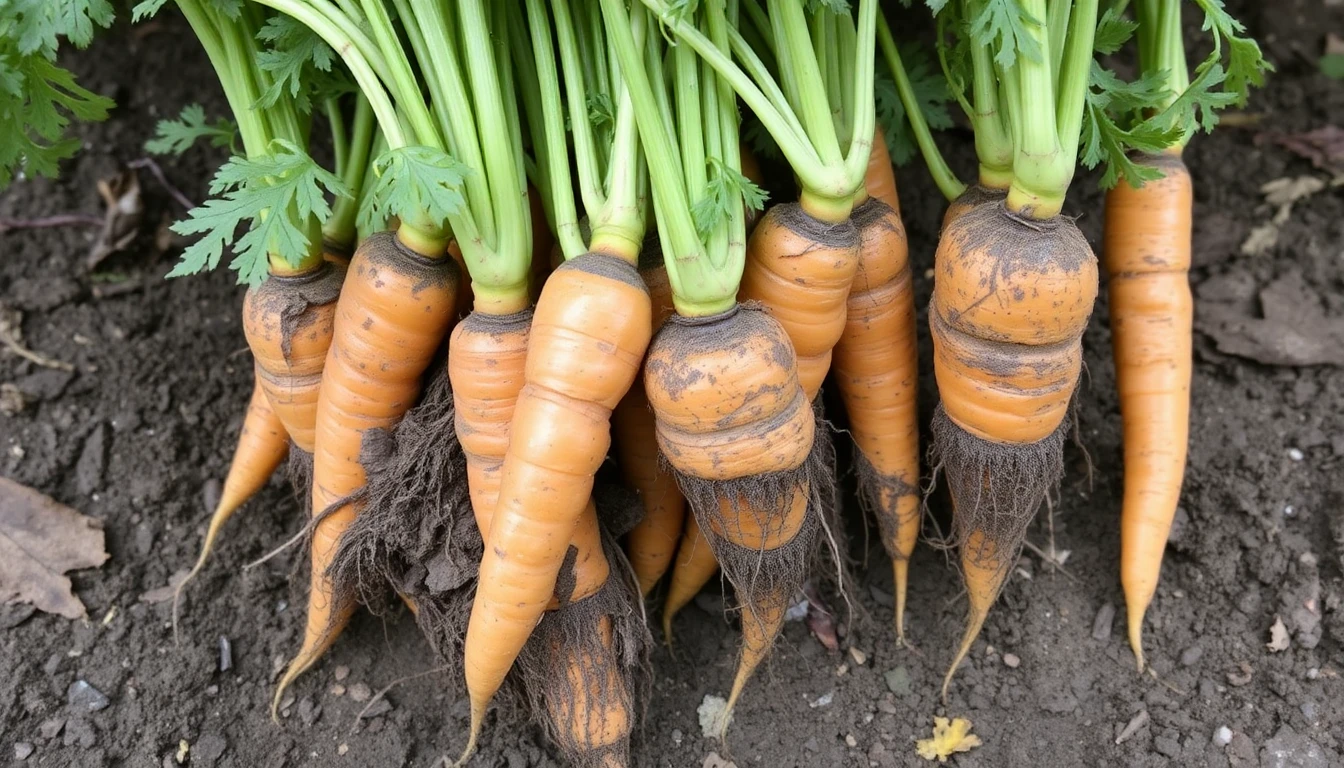 Zanahorias con raíces podridas debido a la infección por Pythium